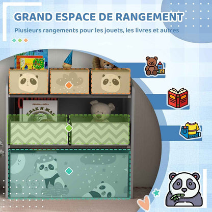 Meuble Rangement Enfant 6 Boîtes Amovibles En Tissu Non Tissé Gris | Rangement Jouet Enfant, Bibliothèque, Organisateur De Jouets Pour Salle De Jeu, Garderie, École, 63 X 30 X 66 Cm
