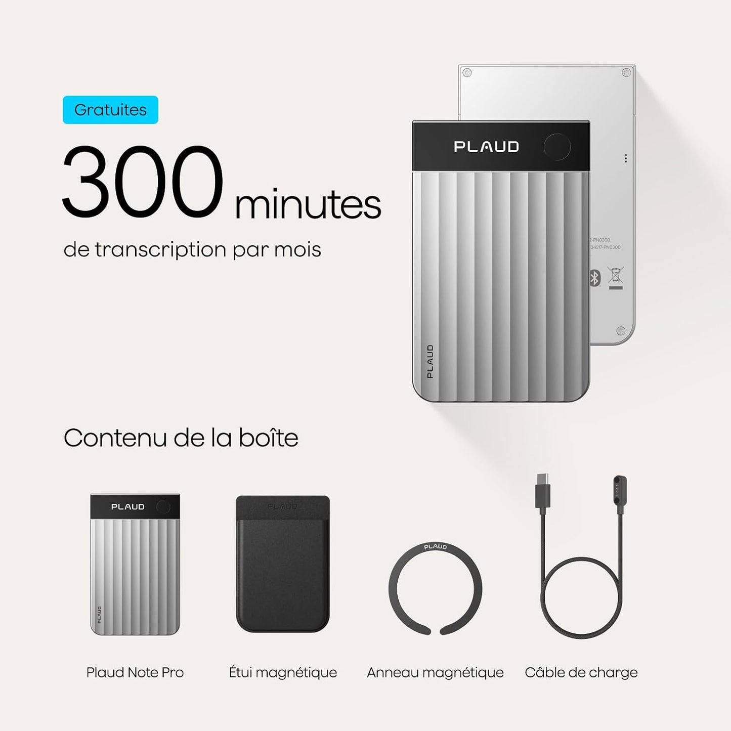 Note Pro Enregistreur Vocal IA Dictaphone Avec Transcription Argent | RéSumé IA Saisie Multimodale Jusqu’À 50H D’Enregistrement Teams ConçU Pour ConféRences RéUnions Appels ÉTui Inclus