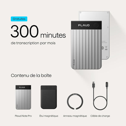 Note Pro Enregistreur Vocal IA Dictaphone Avec Transcription Argent | RéSumé IA Saisie Multimodale Jusqu’À 50H D’Enregistrement Teams ConçU Pour ConféRences RéUnions Appels ÉTui Inclus