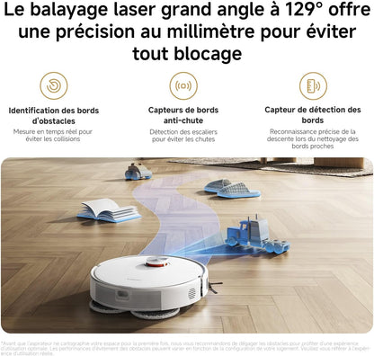 S40 Pro Aspirateur Robot, 15000Pa, Deux Bras Extensibles | Double Anti-Nœuds, Évitement D’Obstacles Grand-Angle, Détection Des Tapis, Relevage Auto Des Serpillières, Contrôle App/Voix