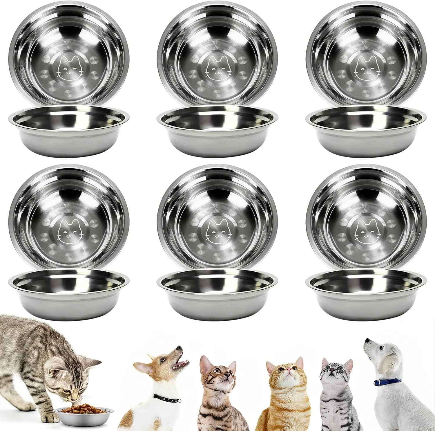Bols Chat En Acier Inoxydable Pour Chats, 6 Gamelles Rondes En Acier Inoxydable Pour Chats Pour Chats Chiots Hamsters Lapins Chien Petits Animaux