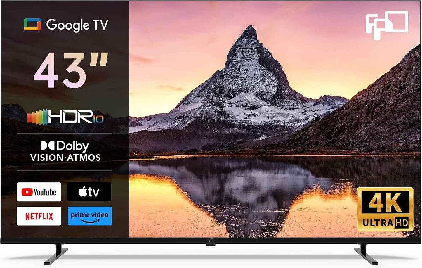 Smart TV 43 Pouces Téléviseur 4K UHD Google TV Écran Plat 60Hz MEMC | Image 4K HDR10, Dolby Vision, Son Immersif Dolby Atmos, Technologie MEMC Fluide, Chromecast Intégré, Google TV