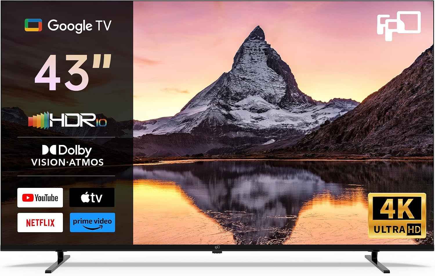 Smart TV 43 Pouces Téléviseur 4K UHD Google TV Écran Plat 60Hz MEMC | Image 4K HDR10, Dolby Vision, Son Immersif Dolby Atmos, Technologie MEMC Fluide, Chromecast Intégré, Google TV