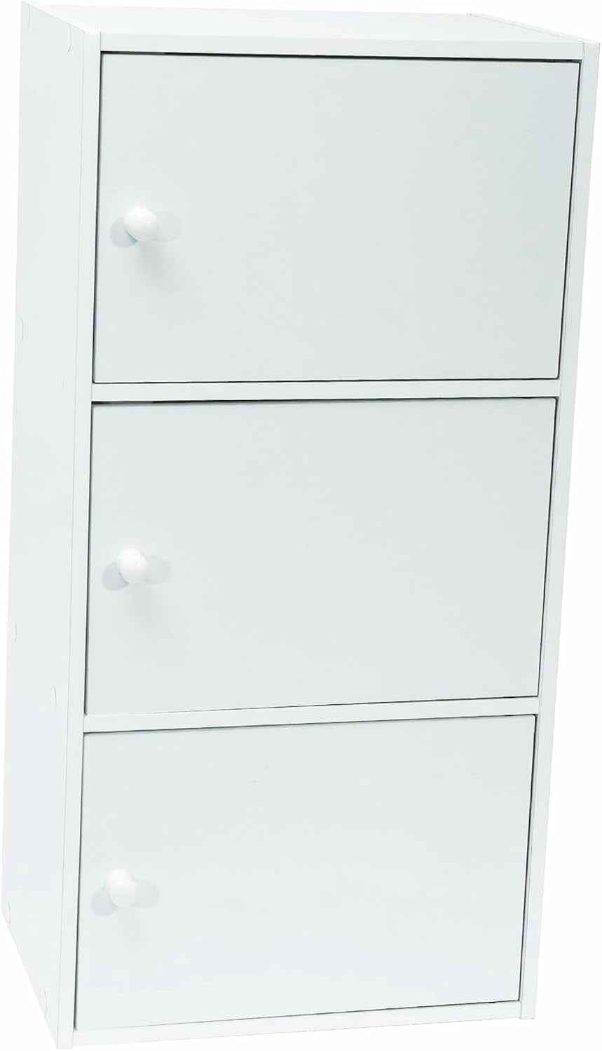 Meuble Blanc À Portes - 3 Portes - Panneaux De Bois MDF - 80 X 40 X 29 Cm - Livré En Kit Avec Plan De Montage - Pou