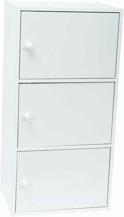 Meuble Blanc À Portes - 3 Portes - Panneaux De Bois MDF - 80 X 40 X 29 Cm - Livré En Kit Avec Plan De Montage - Pou