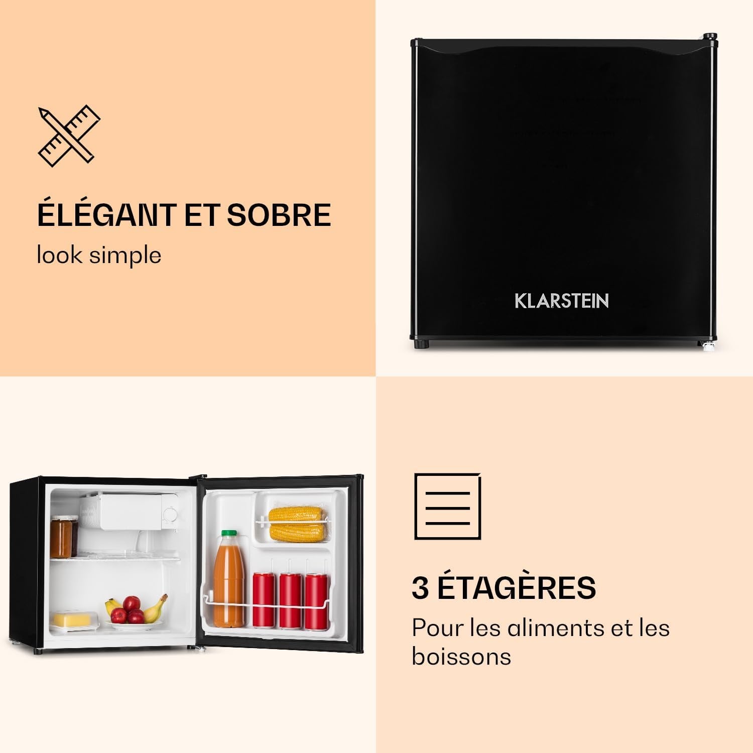 Mini Frigo De Chambre Pour Boissons, Petit Frigo Silencieux, Mini Bar Intérieur, Bières, Petit Refrigerateur Camping, Bureau, Bac À Glaçons, Dégivrage Manuel, Frigo Cosmetique, 0-10°C, 46L