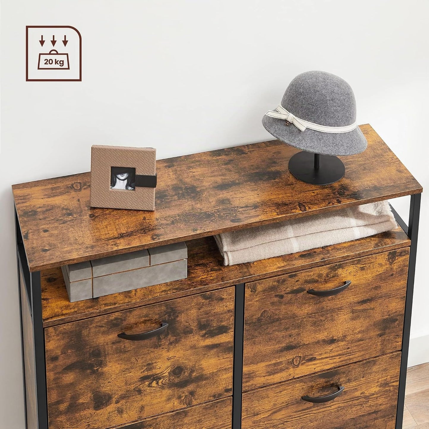 Meuble À Chaussures, Porte-Chaussures Fin, Meuble De Rangement À 4 Abattants, Pour 12-20 Paires, Anti-Poussière, 30 X 98,3 X 95 Cm, Pour Entrée, Marron Rustique Et Noir LBS803B01