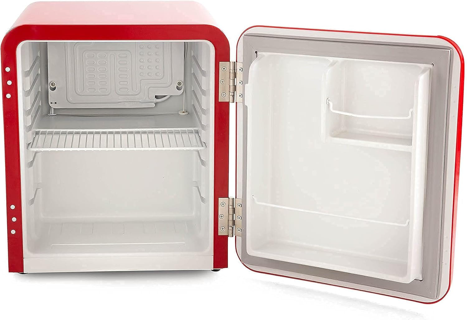 - Mini Réfrigérateur Freezy | Classe A+ | Température Réglable | Design Vintage Américain | Petit Réfrigérateur À Porte Unique | 2 Compartiments + 1 Vertical Eau Ou Vin | Rouge