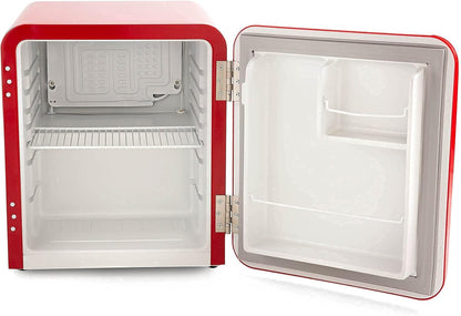 - Mini Réfrigérateur Freezy | Classe A+ | Température Réglable | Design Vintage Américain | Petit Réfrigérateur À Porte Unique | 2 Compartiments + 1 Vertical Eau Ou Vin | Rouge