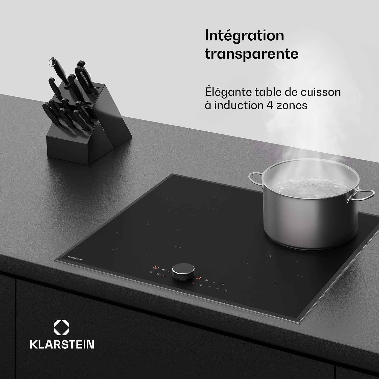 Klarstein Magnichef Plaque Induction Encastrable - 4 Zones, 8200W Boost, Commande Magnétique, Minuterie, Sécurité Enfant, Détection Casserole, Plaque Cuisson Induction