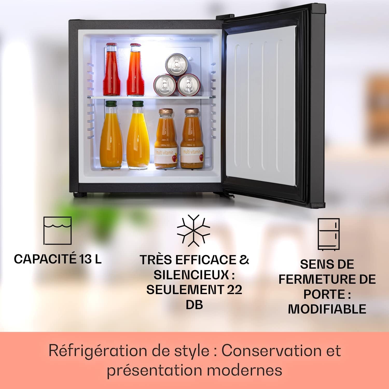 Mini Frigo De Chambre De 13L Pour Snacks Et Boissons, Petit Frigo Top Silencieux, Mini Bar, Petit Réfrigérateur Camping, Mini Frigo Cosmetique, Refrigerateur Avec Étagères Réglables, 5-15°C