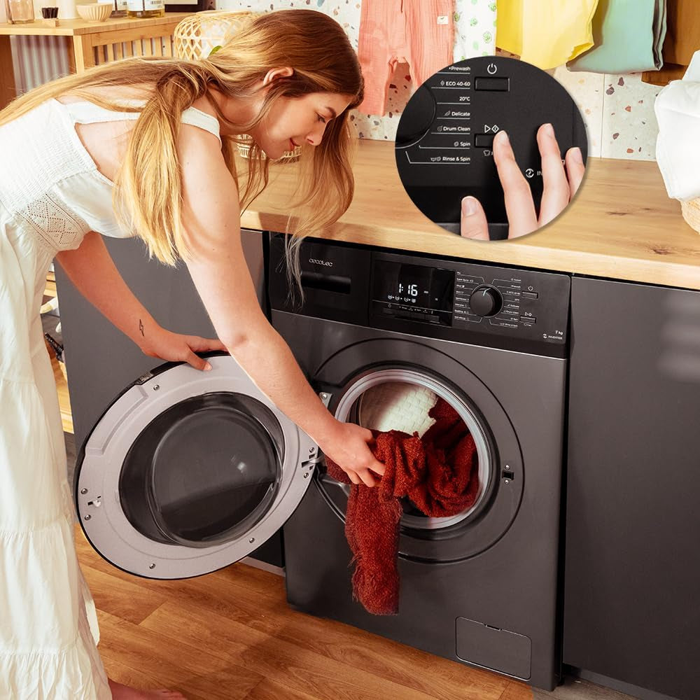 Lave-Linge 7Kg Chargement Frontal Bolero Dresscode 7410 Inverter Steel A. 1850W, 1200 Tr/Min Réglable, 16 Programmes, Faible Consommation D'Énergie, Vapeur, Stérilisation Du Linge