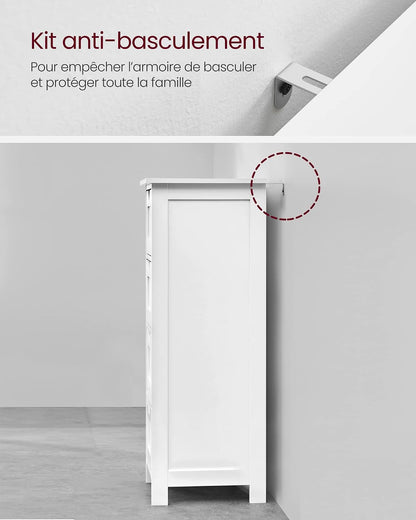 Meuble De Salle De Bain, Armoire Sur Pied, Avec 4 Tiroirs, 30 X 30 X 82 Cm, Pour Salon, Salle À Manger, Cuisine, Style Moderne, Blanc LHC40W