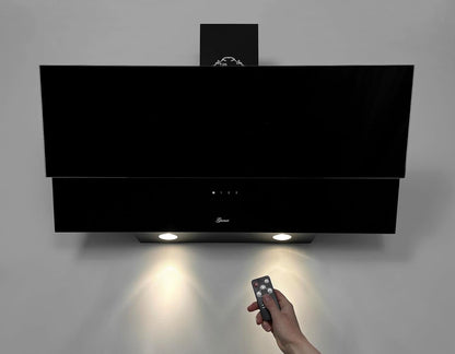 Hotte Murale 90 Cm  GCH D 268 9 Prime/Hotte Aspirante Noire Classe a 1000 M³/H Avec Télécommande/Hotte De Cuisine Avec Evacuation Ou Recyclage/Hotte Inclinée Avec Filtre À Charbon
