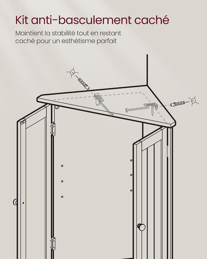 D’Angle, Meuble Portes Et Étagère Réglable, Pour Salle De Bain, Cuisine, Salon, Design Campagne Moderne, Blanc Nuage BBC844P31, 60 × 33,6 × 80 Cm