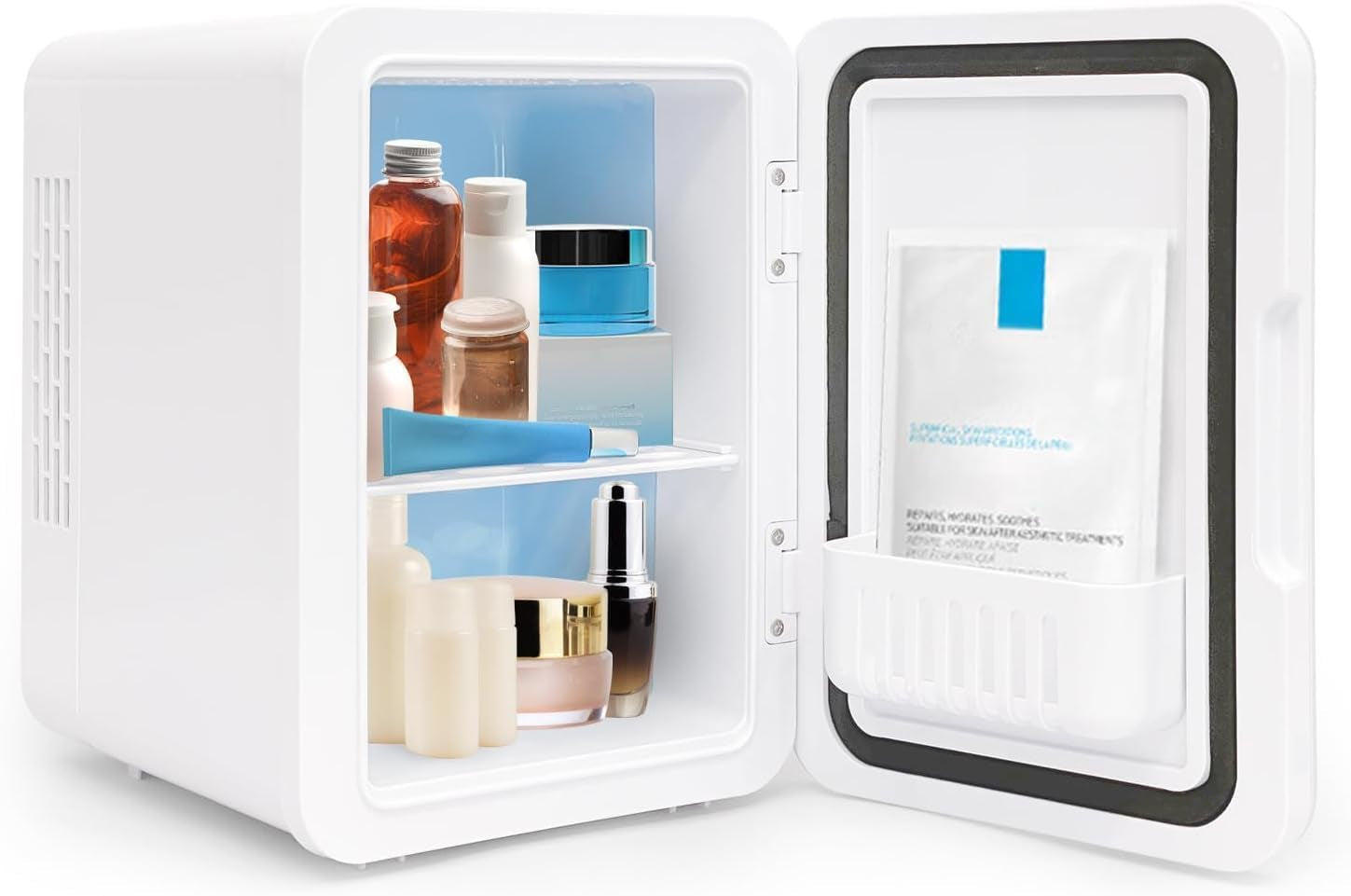 Mini Frigo 4 Litres, Petit Réfrigérateur Portable, 6 Canettes, Mini Réfrigérateurs Cosmétiques Pour Cooler and Warmer, Mini Petit Frigo Pour Chambre/Voiture/Voyage/Boissons, Blanc