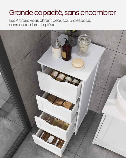 Meuble De Salle De Bain, Armoire Sur Pied, Avec 4 Tiroirs, 30 X 30 X 82 Cm, Pour Salon, Salle À Manger, Cuisine, Style Moderne, Blanc LHC40W