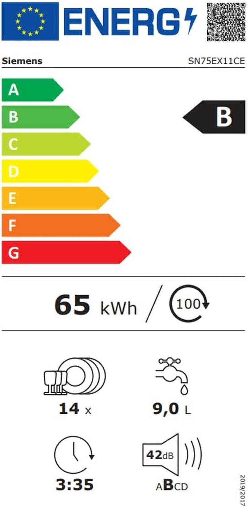 Lave Vaisselle Tout Integrable 60 Cm SN75EX11CE, IQ500, 14 Couverts, Glissières, 42 Db