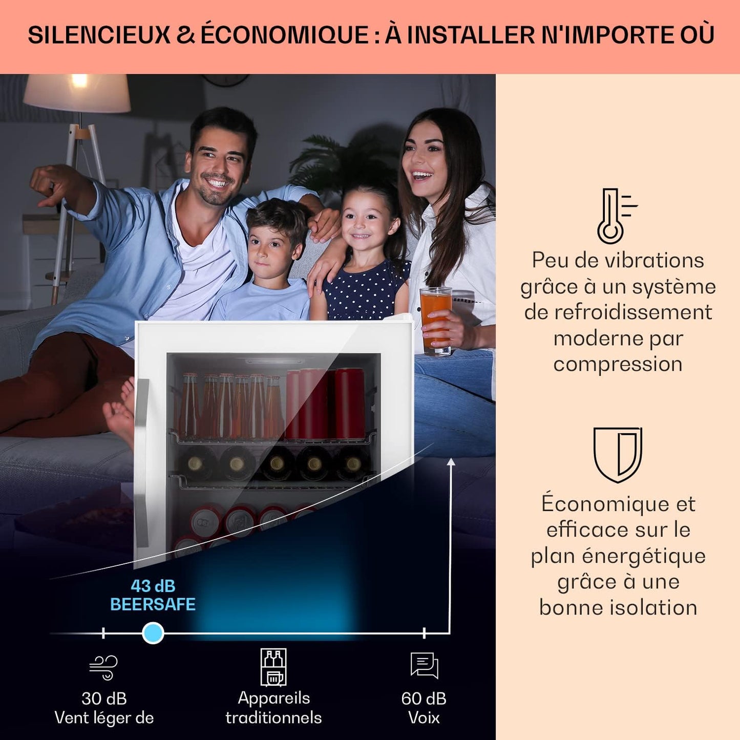 Mini Frigo De Chambre Et Bureau Pour Boisson, Petit Frigo Silencieux, Refrigerateur Mini Bar 47L, Petit Réfrigérateur Camping, Étagères Réglables Pour Le Vin, Cannette, Beer Fridge