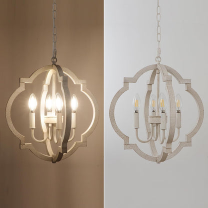 Lustre En Bois Blanc À 4 Lumières Lampe Suspendue Rustique Française Antique Classique Pour Salle À Manger, Entrée, Chambre À Coucher, Salon, Cuisine