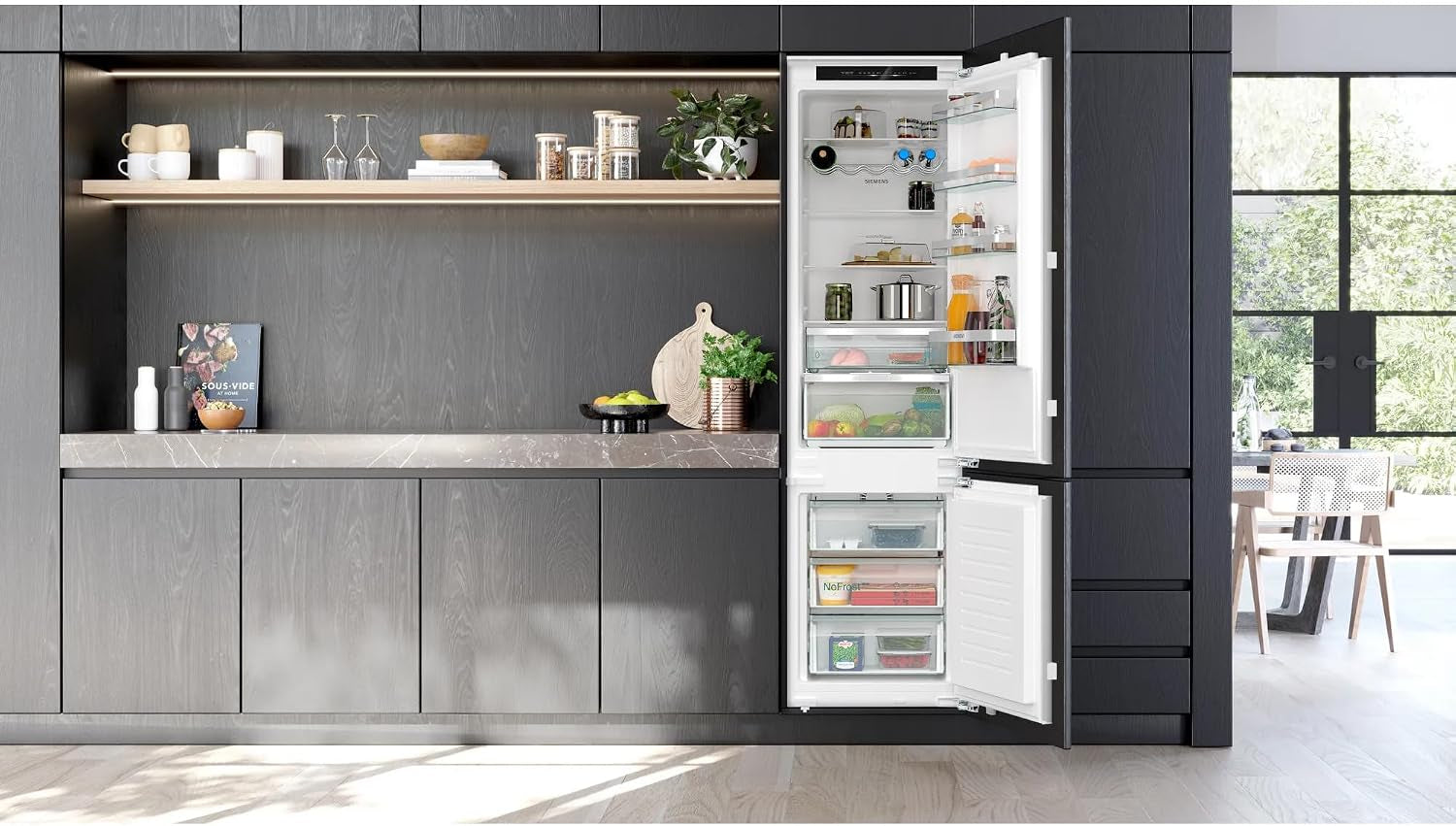 Siemens KI96NVFD0 Iq300 Réfrigérateur Encastrable XL Avec Congélateur - 194 X 56 Cm - Réfrigérateur De 215 L Et Congélateur De 75 L - Fabriqué En Allemagne - Nofrost - Fraîcheur 2 X plus Longue Avec