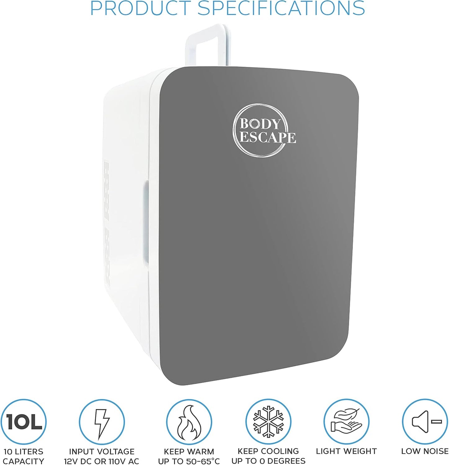 Body Escape Mini Réfrigérateur Pour Soins De La Peau Et Maquillage - Mini Réfrigérateurs Beauté À Porte En Verre - Réfrigérateur Portable, Compact, Et Silencieux Pour Le Maquillage - 10L - Gris