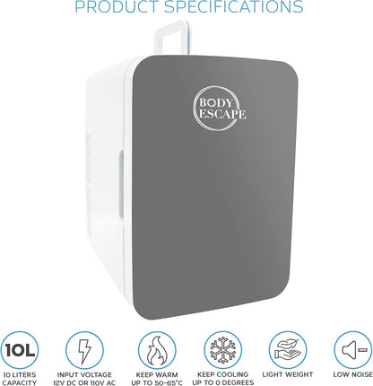 Body Escape Mini Réfrigérateur Pour Soins De La Peau Et Maquillage - Mini Réfrigérateurs Beauté À Porte En Verre - Réfrigérateur Portable, Compact, Et Silencieux Pour Le Maquillage - 10L - Gris
