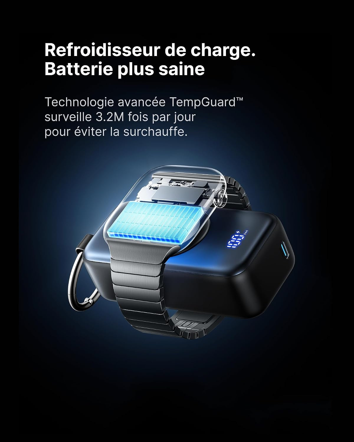 Power Bank Pour Apple Watch, Mini 5000Mah 20W Charge Rapide Chargeur | Batterie Externe Avec Câble Intégré, Mince Batterie Avec Porte-Clés Et LCD Pour Iwatch 10/9/8/Ultra2/Ultra, Iphone 17 16 Etc