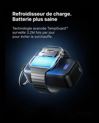 Power Bank Pour Apple Watch, Mini 5000Mah 20W Charge Rapide Chargeur | Batterie Externe Avec Câble Intégré, Mince Batterie Avec Porte-Clés Et LCD Pour Iwatch 10/9/8/Ultra2/Ultra, Iphone 17 16 Etc