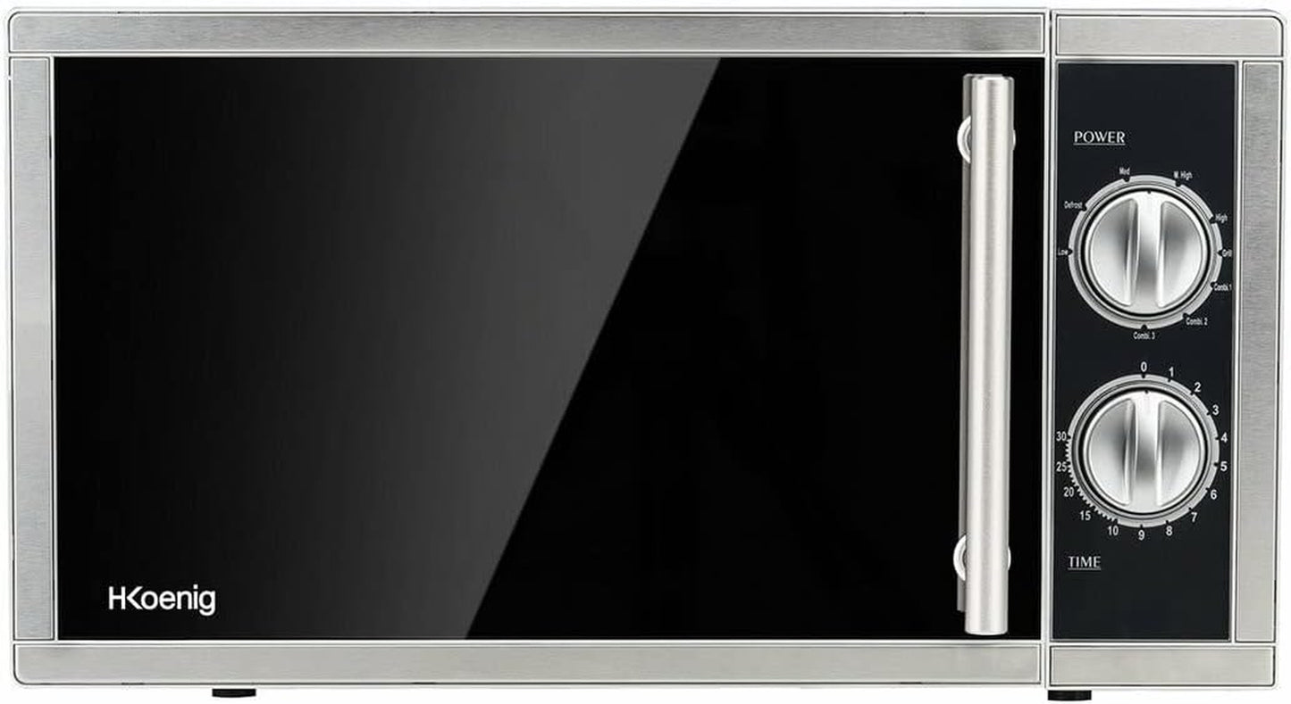 Four Micro-Ondes Grill 2 En 1 23L VIO7 1000W, Compact Plateau Tournant 27Cm, Multifonction 9 Programmes, Décongélation, Cuisson Combinée, Rapide, Minuterie 30Min, Effet Miroir Noir, Inox Argenté