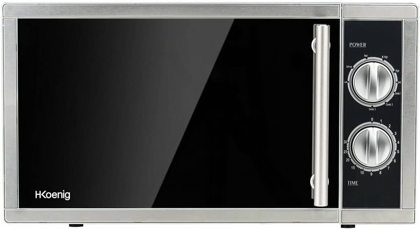 Four Micro-Ondes Grill 2 En 1 23L VIO7 1000W, Compact Plateau Tournant 27Cm, Multifonction 9 Programmes, Décongélation, Cuisson Combinée, Rapide, Minuterie 30Min, Effet Miroir Noir, Inox Argenté