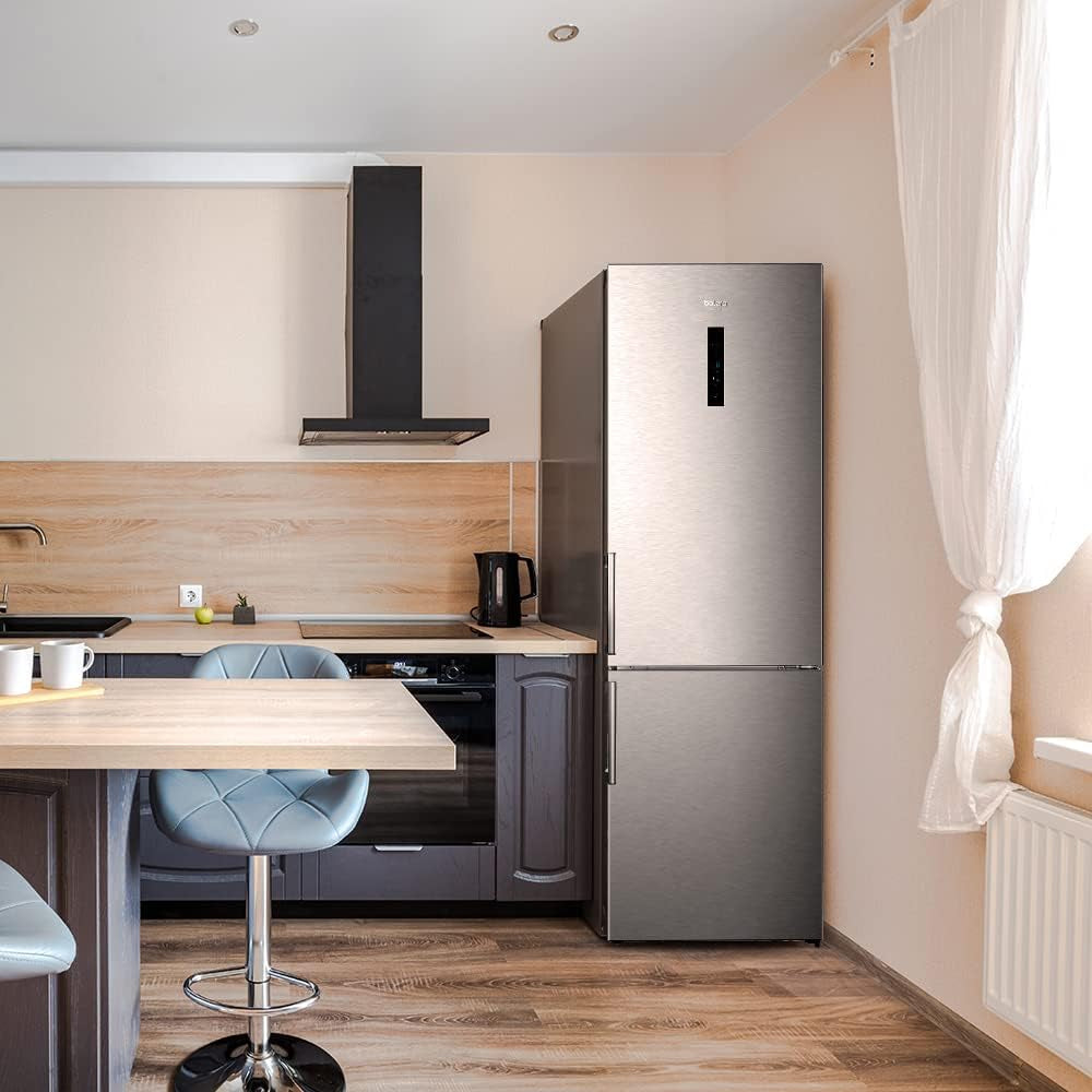 Frigorífico Combi 2 Portes Bolero Coolmarket Combi 495 Inox. 495 Litres, Hauteur 200 Cm, Économies D'Énergie, Pas De Gel, Refroidissement En Métal Pour Refroidissement