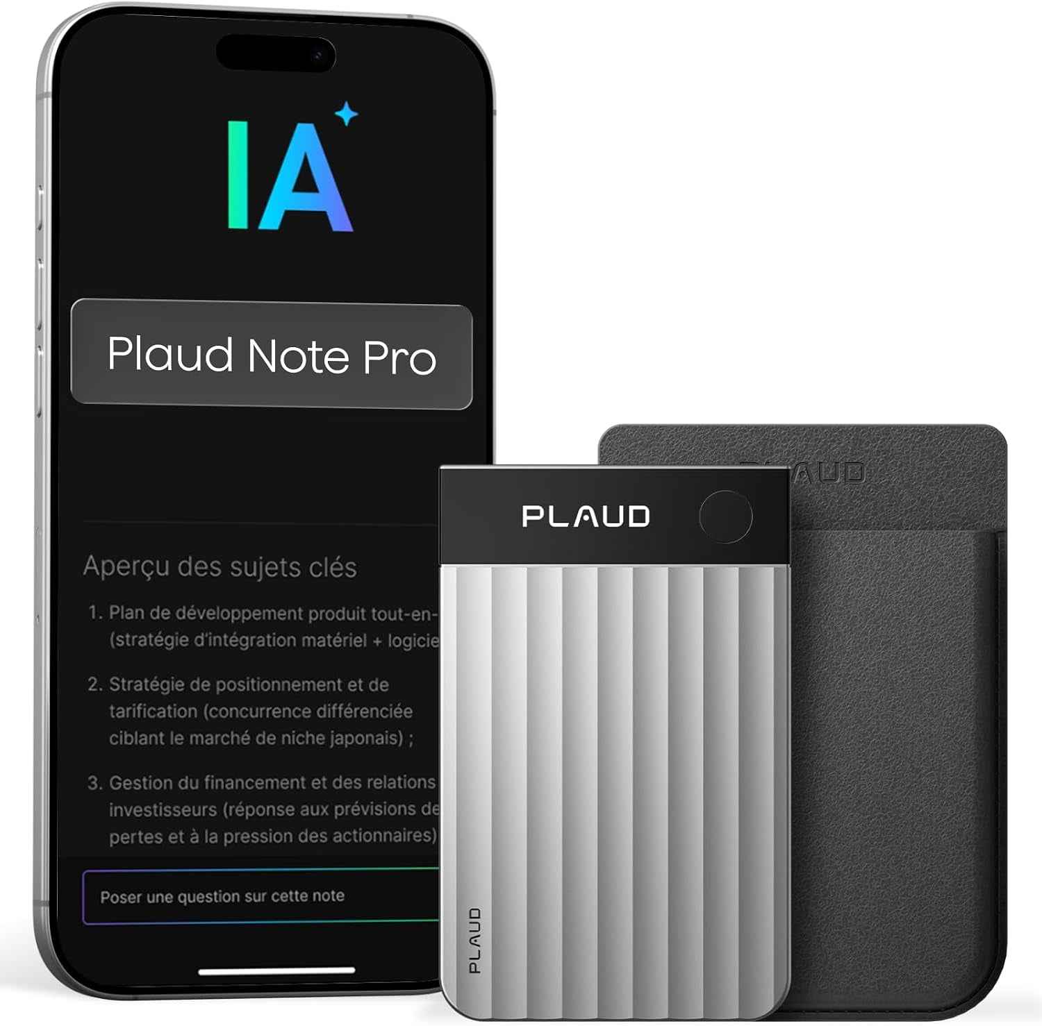 Note Pro Enregistreur Vocal IA Dictaphone Avec Transcription Argent | RéSumé IA Saisie Multimodale Jusqu’À 50H D’Enregistrement Teams ConçU Pour ConféRences RéUnions Appels ÉTui Inclus