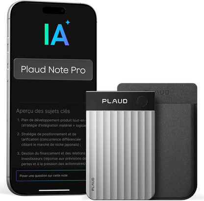 Note Pro Enregistreur Vocal IA Dictaphone Avec Transcription Argent | RéSumé IA Saisie Multimodale Jusqu’À 50H D’Enregistrement Teams ConçU Pour ConféRences RéUnions Appels ÉTui Inclus