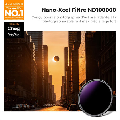 Ø77Mm Filtre ND100000 16.6 F-Stops 5.0 HD Pour Éclipse Solaire | Certifiées ISO 12312-2 : 2015,Étanche,Verre Optique,Résistant À L’Huile Et Aux Rayure,Cadre CNC Antidérapant,Nano-X,Fn706