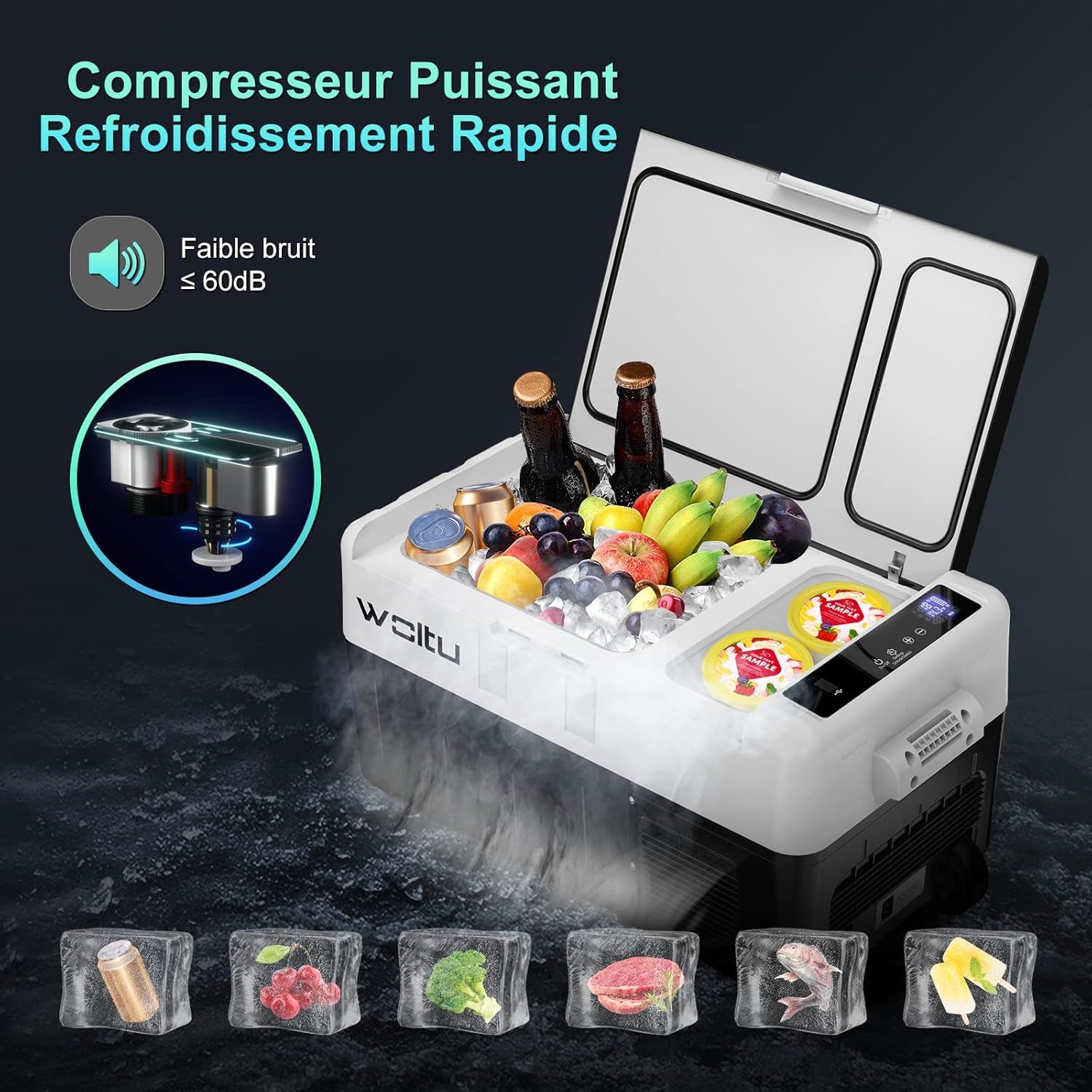 Glacière Électrique, Mini Congélateur, Glacière À Compression, Mini Frigo Portable, Glacière Pour Auto, 30 L, Avec Roulettes Et Port USB, 12/24 V Et 100-240 V, Kue013Wsz