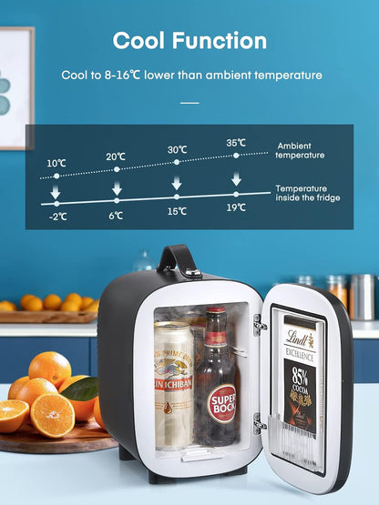 Mini Frigo De Chambre 5L, USB/AC/DC Brancher, Pour Voiture 12V 240V Pour Camping, Petit Skincare Réfrigérateur Comestique Silencieux, Glacière Portable De Beauté, Garder Froid, 6 Canettes, Noir