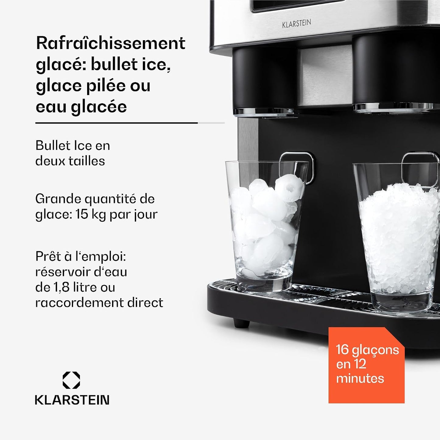 Machine a Glacons Pour La Maison, Capacité De 1.8L, Fabrique Rapidement Jusqu'À 15Kg De Glacons Concassée Ou En Balles, Machine À Glaçons, Ice Maker Avec Alarme, Facile À Nettoyer