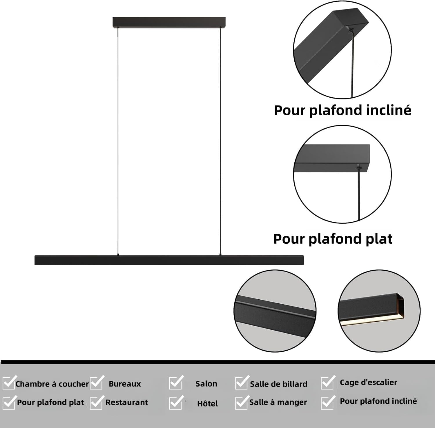 Suspension Luminaire Cuisine Moderne, 3000K/4500K/6500K 10%–100% Température De Couleur Lustre Linéaire, Dimmbar Avec Télécommande Chandelier Pour Cuisine,Salon,Salle À Manger,Chambre À Coucher 150CM