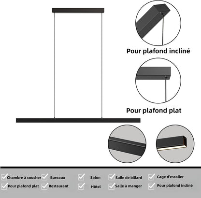 Suspension Luminaire Cuisine Moderne, 3000K/4500K/6500K 10%–100% Température De Couleur Lustre Linéaire, Dimmbar Avec Télécommande Chandelier Pour Cuisine,Salon,Salle À Manger,Chambre À Coucher 150CM