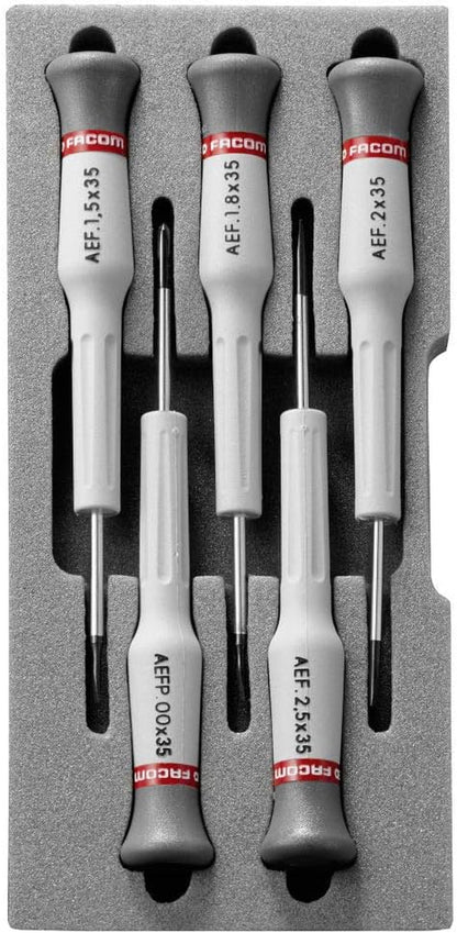 FACOM AEF.J1 Coffret De 5 Tournevis Micro-Tech Pour Vissage De Précision - Fente Et Phillips