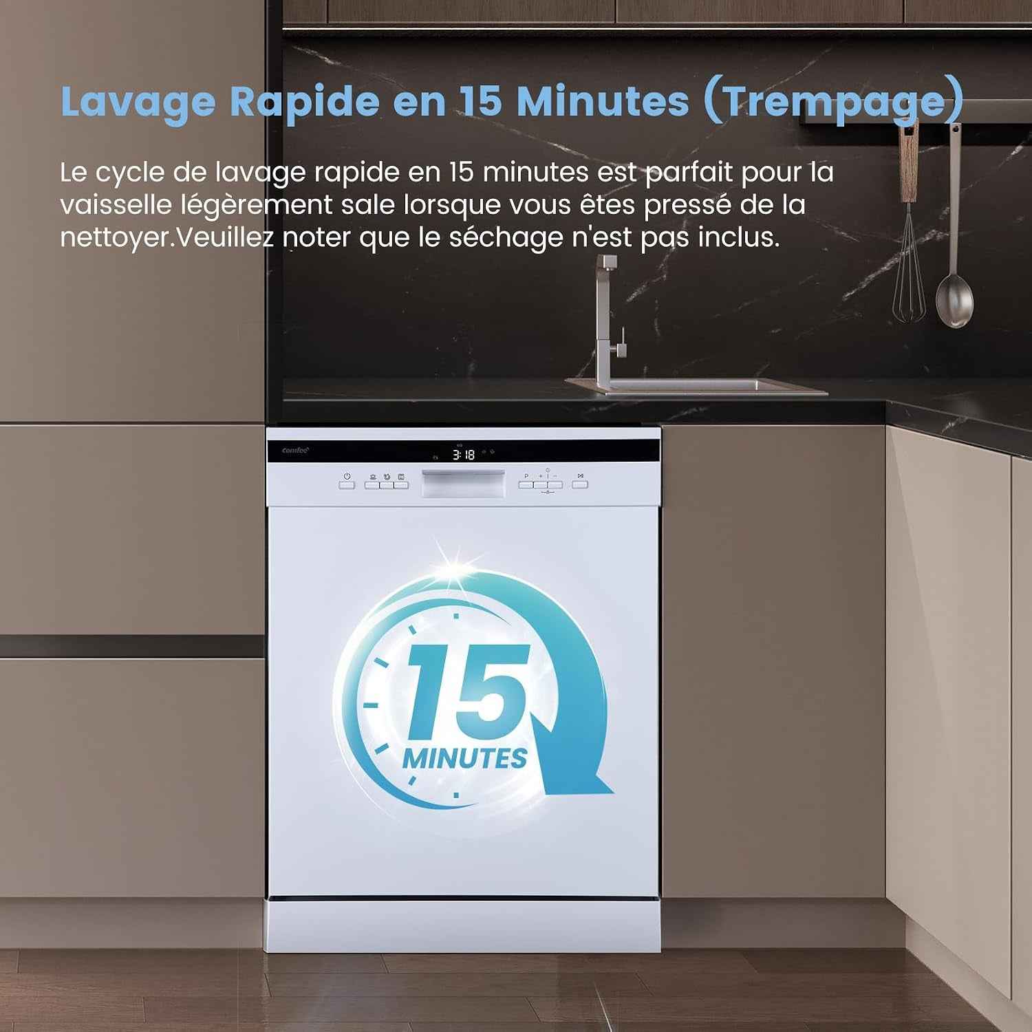 ' FD1435E-W Lave-Vaisselle Pose Libre 14 Couverts, 60 Cm, 44 Db | 8 Programmes, Ouverture Automatique, Départ Différé, Demi-Charge, Paniers Flexibles, Séchage Intensif, Blanc
