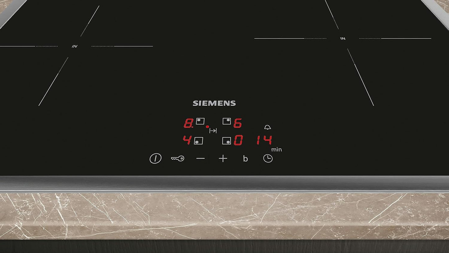 Siemens EH645BFB6E Stiftung Warentest Testsieger*, Iq300, Plaque De Cuisson À Induction, 60 Cm, Noir, Avec Cadre, Touchcontrol, Powerboost, Minuterie, Sécurité Enfant