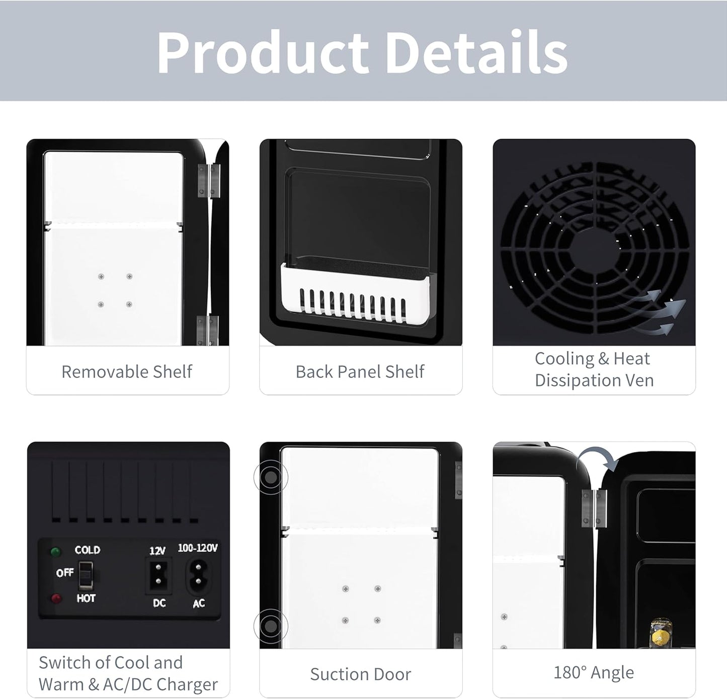 Mini Frigo De Chambre, 4 Litres/ 6 Canettes, Petit Frigo Thermoélectrique CA/CC Pour Boissons, Nourriture, Beauté, Bureau, Dortoir, Voiture, Noir