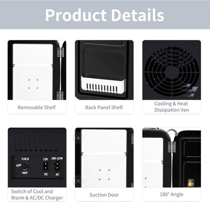Mini Frigo De Chambre, 4 Litres/ 6 Canettes, Petit Frigo Thermoélectrique CA/CC Pour Boissons, Nourriture, Beauté, Bureau, Dortoir, Voiture, Noir