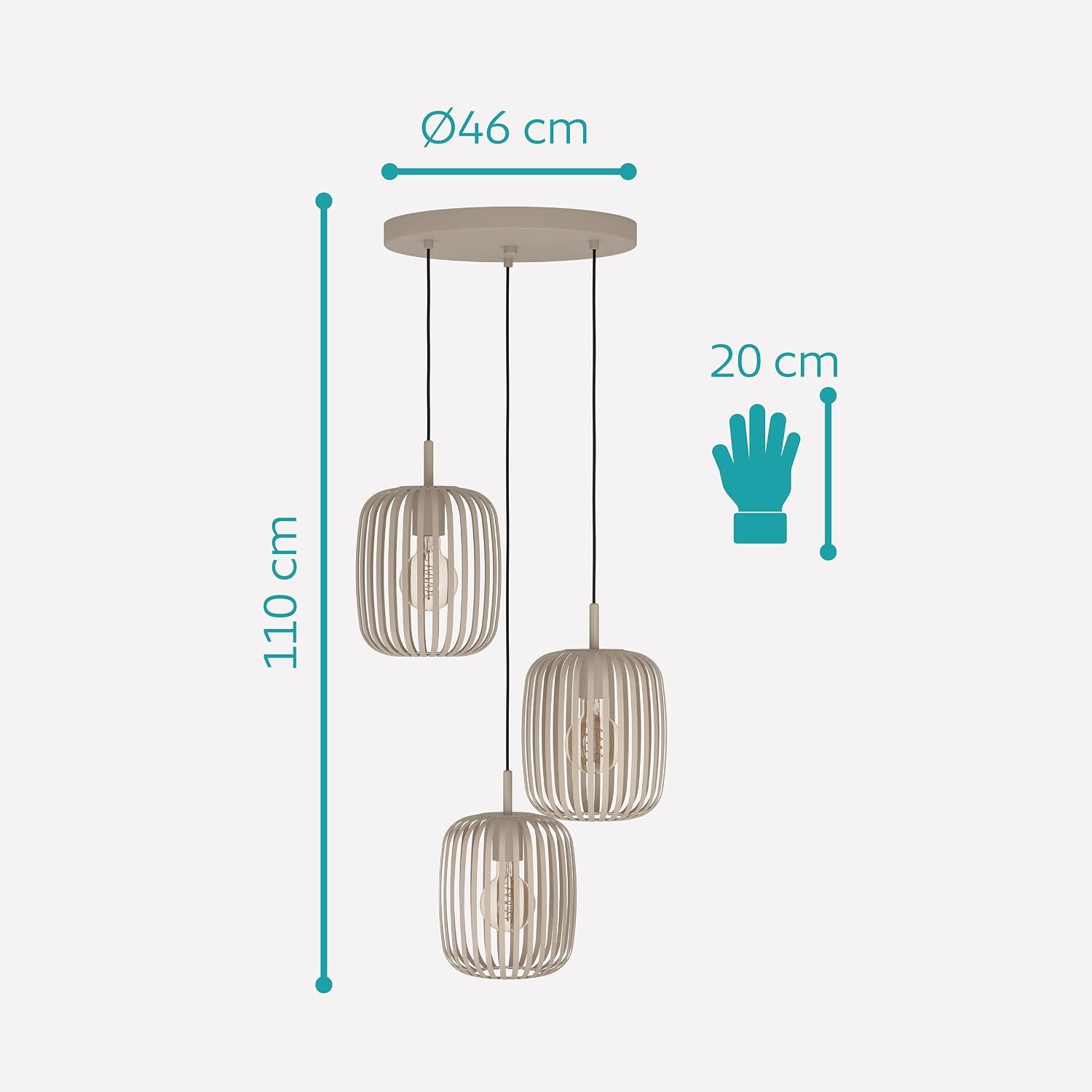 Suspension Luminaire Romazzina, Lustre À 3 Lampes Pour Salon Et Salle | À Manger, Lampe De Plafond Suspendue, Métal Couleur Sable, Douille E27, Ø 46 Cm