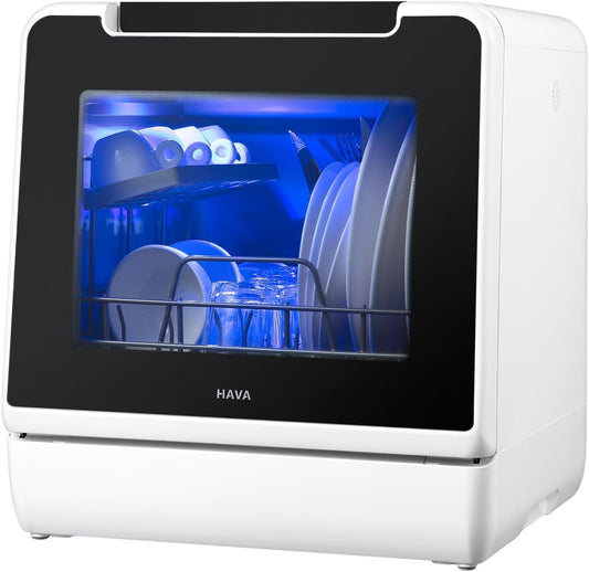 HAVA Mini Lave Vaisselle, Nouveau Modèle Amélioré 2024, 8 Programmes De Lavage, Lave-Vaisselle Portable Avec Sécurité Enfant Et Fonction De Démarrage Différé, Réservoir D'Eau De 5 L