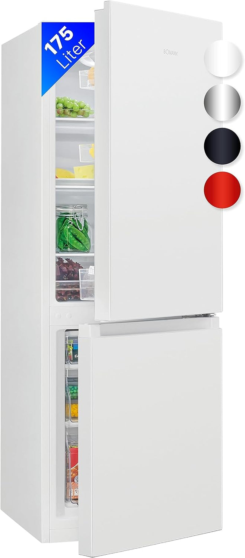 Bomann Réfrigérateur Et Congélateur 175L Blanc Kg320-2-Blanc, Capacité Nette : 175 Litres, Contrôle De La Température En Continu, Charnières De Porte À Droite, Interchangeables, Pieds Réglables