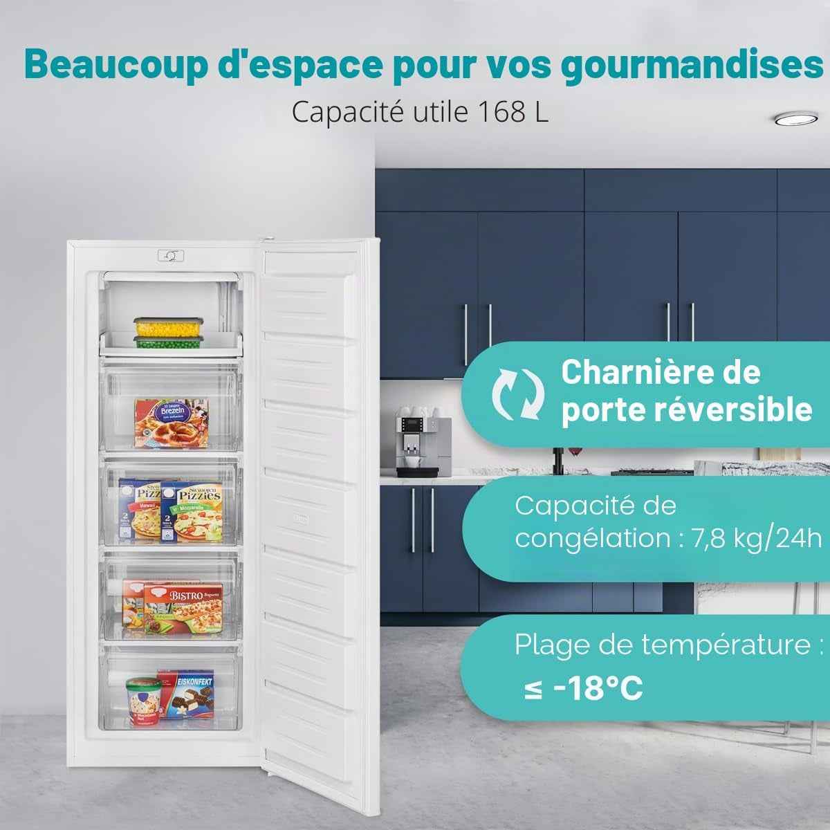 Congélateur Armoire 168 L Tiroirs GS 7364, Pose Libre, Blanc | Congélateur Pose Libre, Tiroirs De Rangement, Réglage De Température, Silencieux, Aspect Moderne