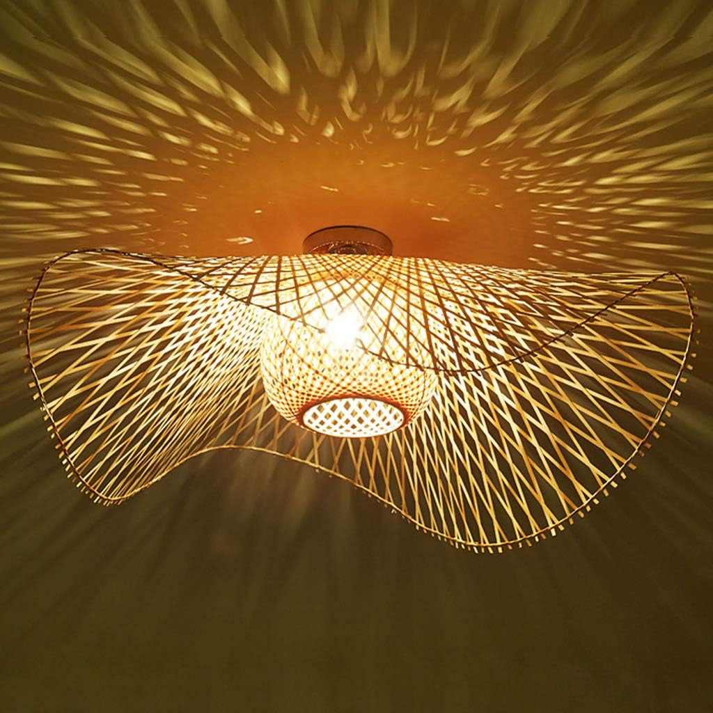 Rétro Lustres Lumière Naturelle De Bambou Et Plafonnier Rotin Vintage E27 Éclairage Plafond Tissées Main Pour Manger Chambre Salon Bar Café Pendentif Cuisine Lampe Suspendue Couloir Suspension,75Cm